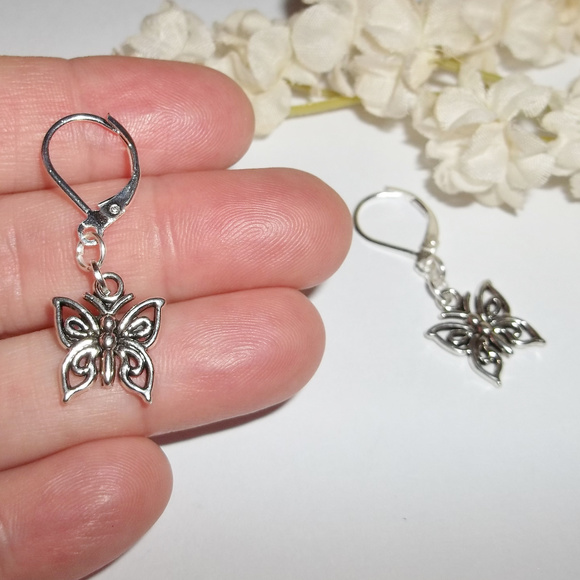 Silver Butterfly Earrings Lever Back Set NWT 4943 - Picture 6 of 8